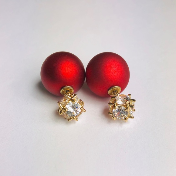 Kate Stylist Jewelry - New! Cubic Zirconia Double Sided Stud Earrings Red